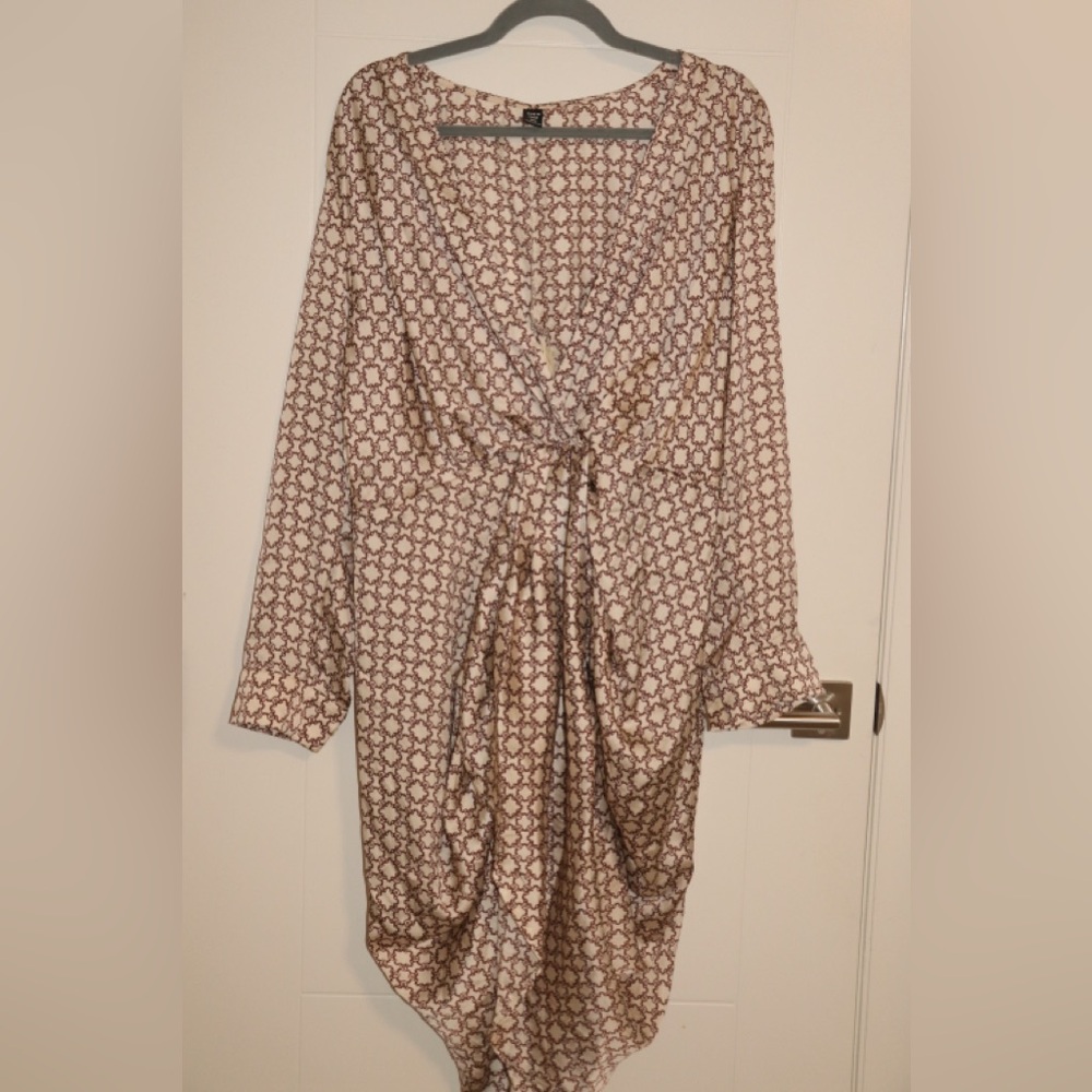 SHEIN Tan Wrap V-neck Knee-length Dress